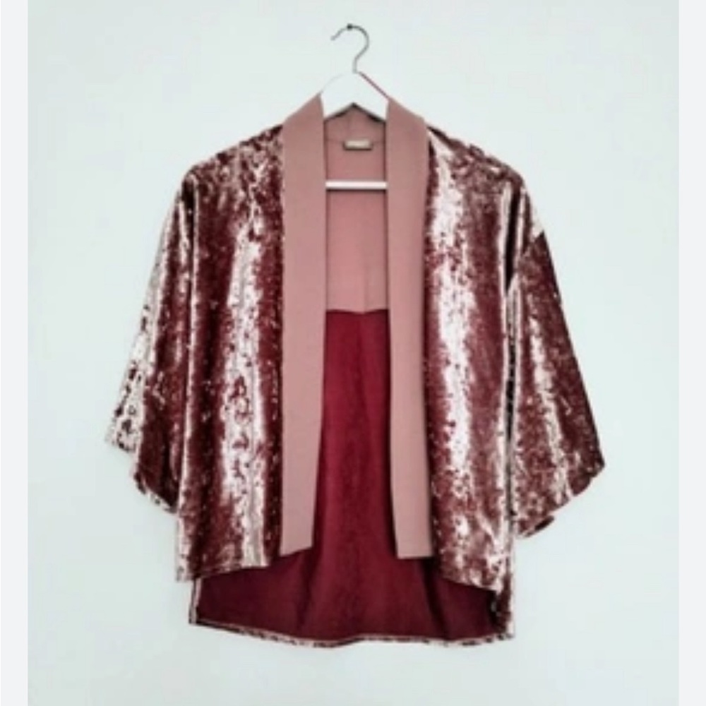 ZARA โ๏ธ๐โ๏ธ Velvet Kimono Sleeve Cardigan Cropped Crop Top Shimmery Luxury Feel - Picture 7 of 16